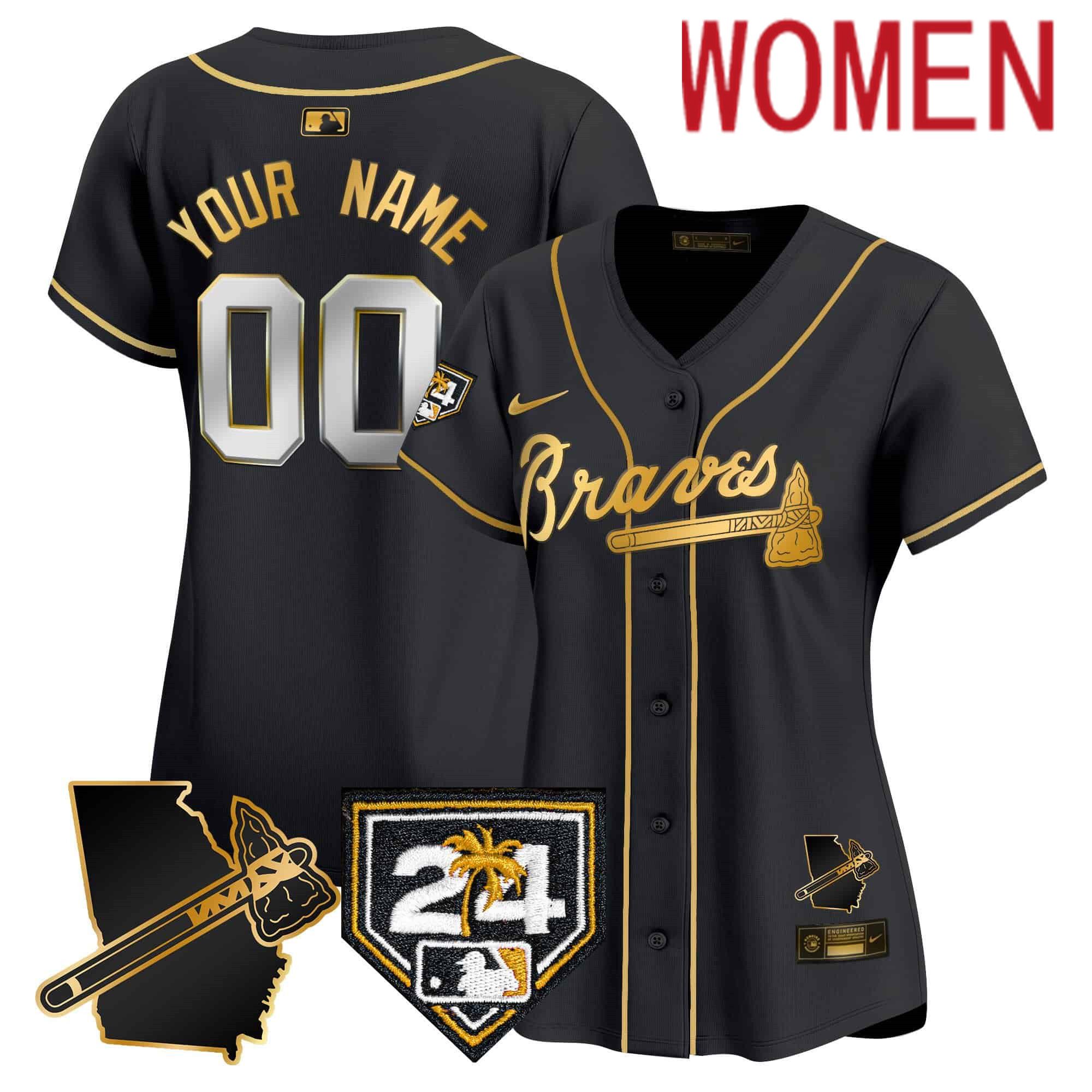 Women Atlanta Braves Black Nike 2024 Spring Training & Georgia Patch Vapor Premier Elite Custom MLB Jersey